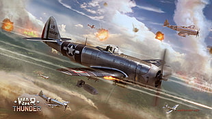 black and gray car part, War Thunder, airplane, Gaijin Entertainment, Republic P-47 Thunderbolt HD wallpaper