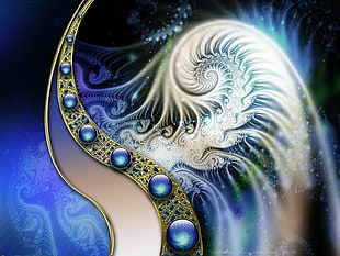 beige, blue, and black spiral digital wallpaper