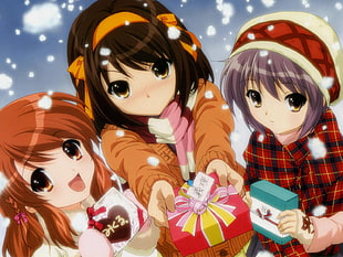 three girl anime characters HD wallpaper