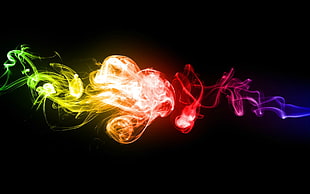rainbow color smoke illustration, abstract, spectrum, colorful, whisp