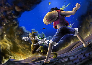 One Piece Luffy and Usupp anime digital wallpaper, One Piece, Monkey D. Luffy, Usopp, war