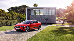 red 5-door hatchback, Jaguar I-PACE EV400 AWD HSE, Geneva Motor Show, 2018 HD wallpaper