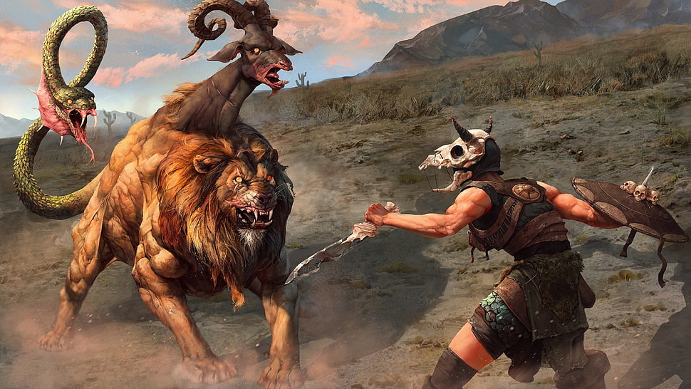 videogame screenshot, Chimera, fantasy art, creature, warrior HD wallpaper