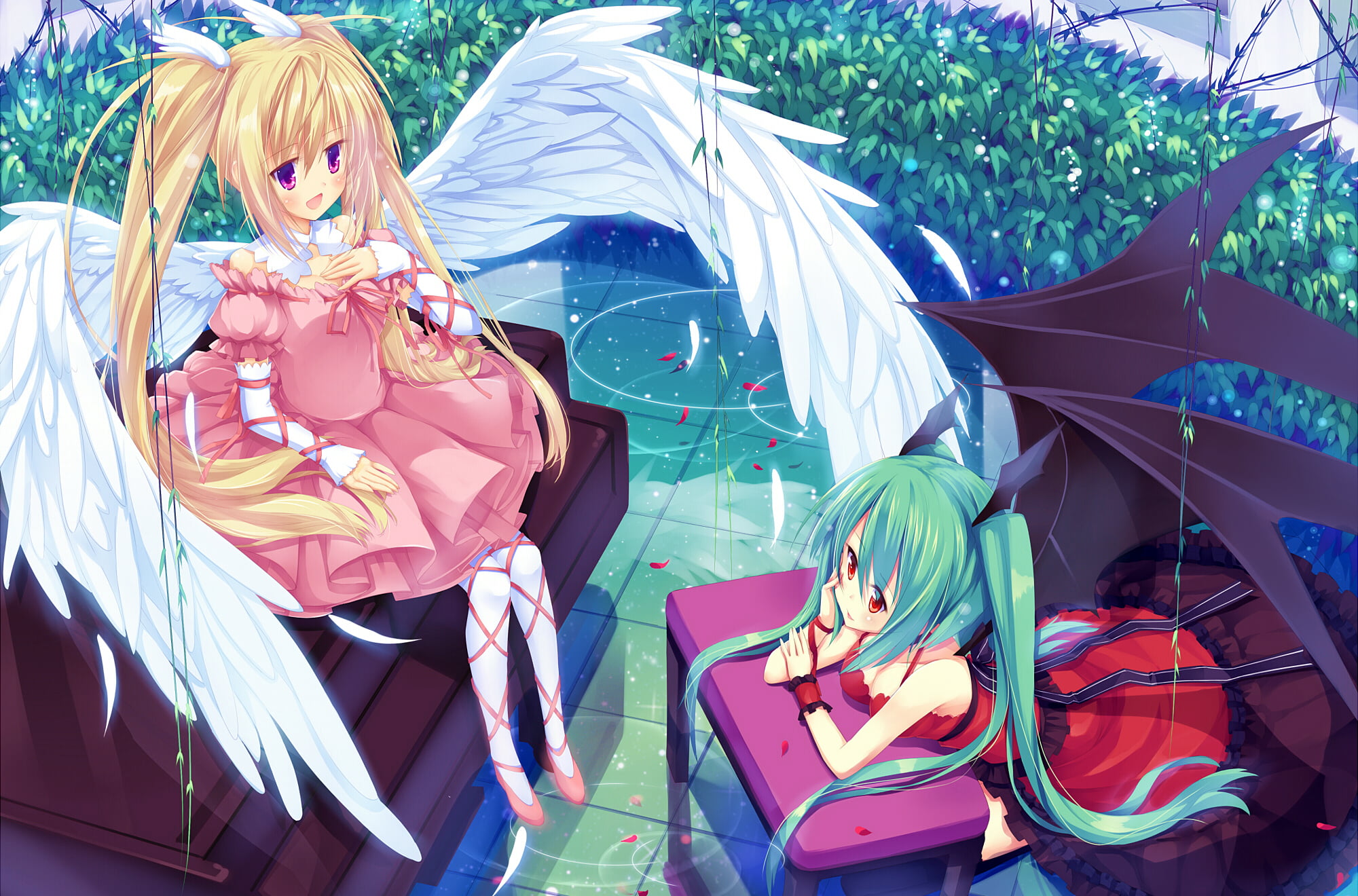 two female demon and angel anime characters