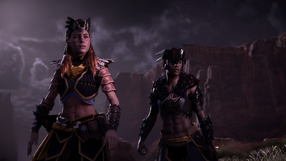 two female warriors animated characters, Horizon: Zero Dawn, video games, Alloy HD wallpaper