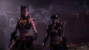 two female warriors animated characters, Horizon: Zero Dawn, video games, Alloy