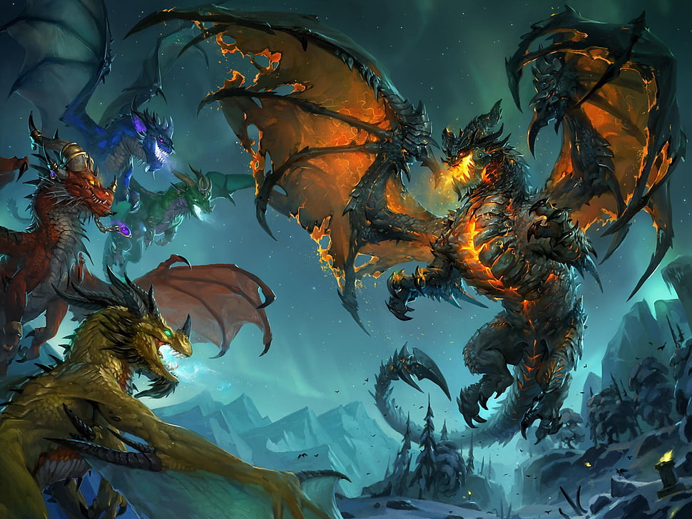 black dragon wallpaper, fantasy art, dragon, World of Warcraft: Cataclysm, World of Warcraft HD wallpaper