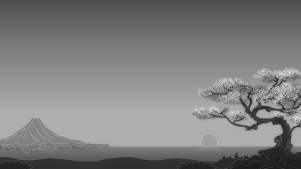 illustration of tree, digital art, minimalism, simple background, trees HD wallpaper