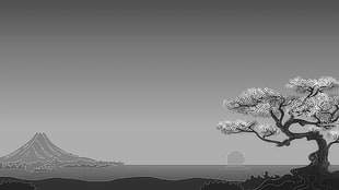 illustration of tree, digital art, minimalism, simple background, trees