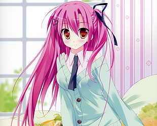pink girl hair anime character poster