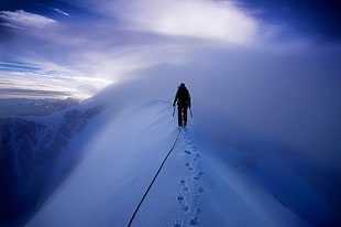 man walking on snow fiekd, Mont Blanc, mountains