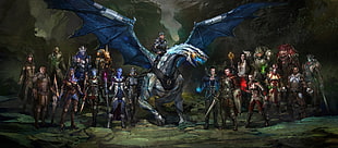 Dragon with armored soldiers poster