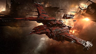 red spaceship, EVE Online, Caldari, video games, space