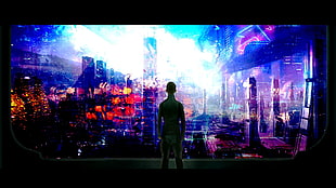 anime digital wallpaper, futuristic city, glass, rain, Engineer (character)