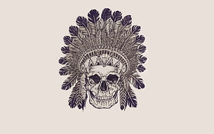 human skull illustration, skull, Indian, monochrome