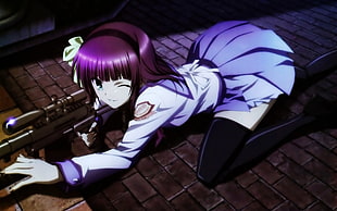 purple haired female cartoon character, anime, Angel Beats!, school uniform, Nakamura Yuri
