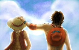 Monkey D Luffy and Ace Portgas illustration, anime, One Piece, Monkey D. Luffy