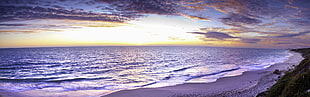 seashore under gray clouds at golden hour, landscape, sea, beach, Australia