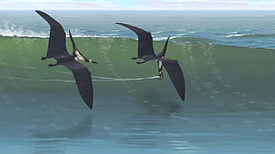 two pterodactyls, dinosaurs, Simon Stålenhag, Pteranodon