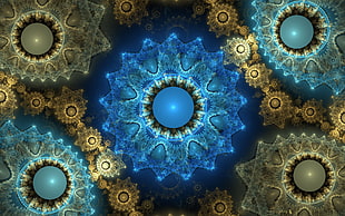 blue and multi-colored wallpaper
