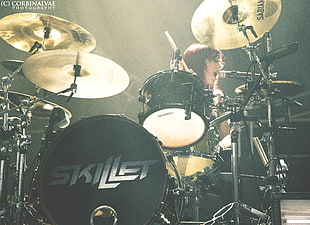 black Skillet drum set, Jen Ledger, Skillet (band), Drummer, hard rock HD wallpaper