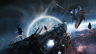black spaceship illustration, science fiction, artwork, space, spaceship HD wallpaper