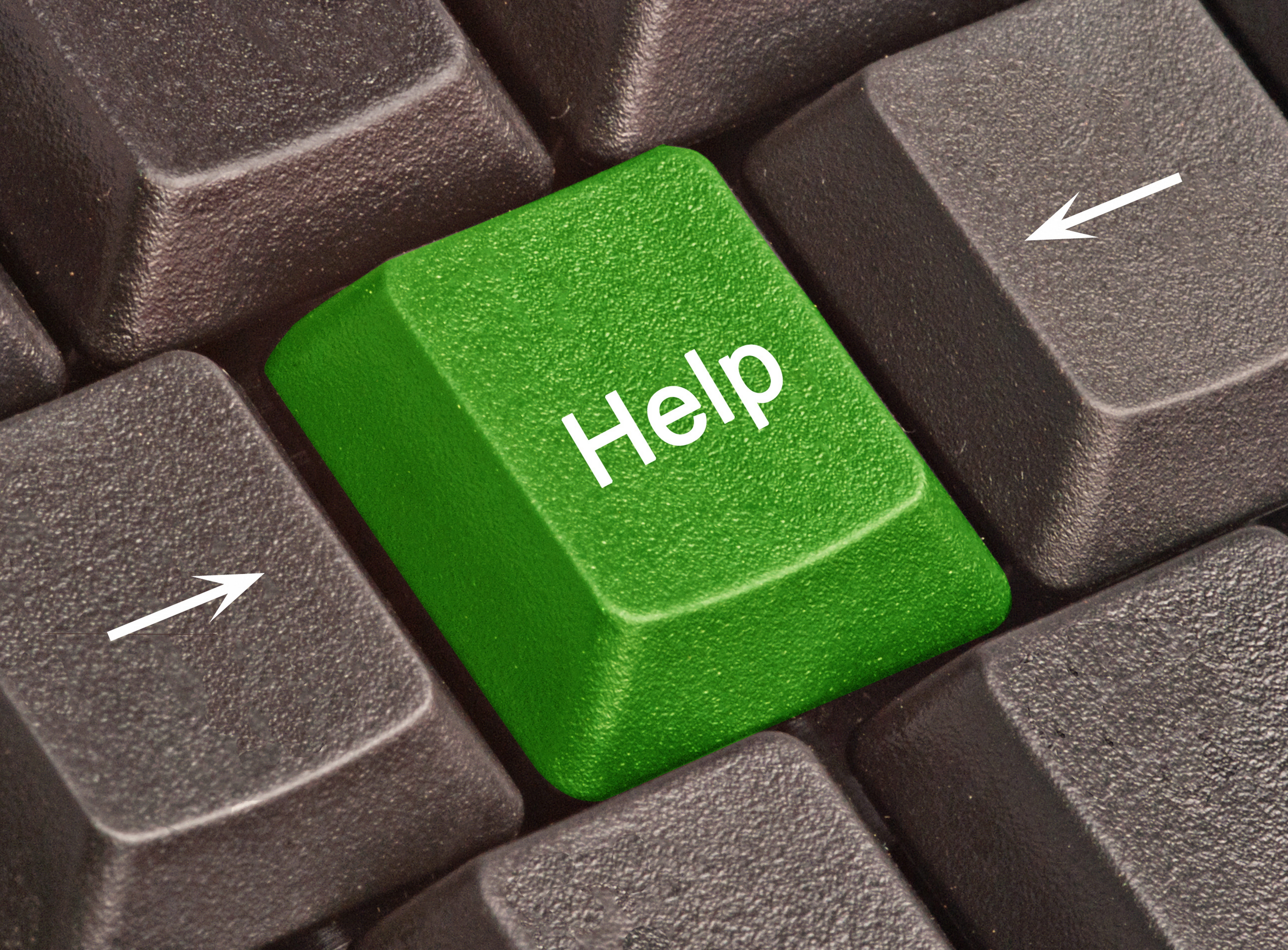 closeup photography of green Help computer keyboard button