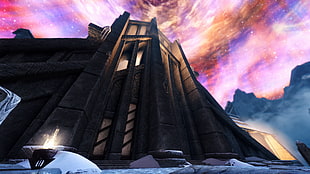 black concrete building, The Elder Scrolls V: Skyrim HD wallpaper