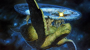 green sea turtle and elephants wallpaper, Terry Pratchett , Discworld, fantasy art