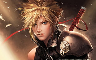 yellow-haired male final fantasy character, Sakimichan, realistic, Final Fantasy VII, Cloud Strife HD wallpaper