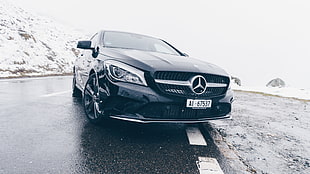 black Mercedes-Benz car, Auto, Side view, Headlight
