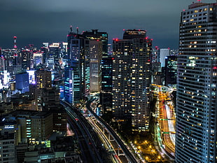 grey high rise building, cityscape, night, Tokyo HD wallpaper