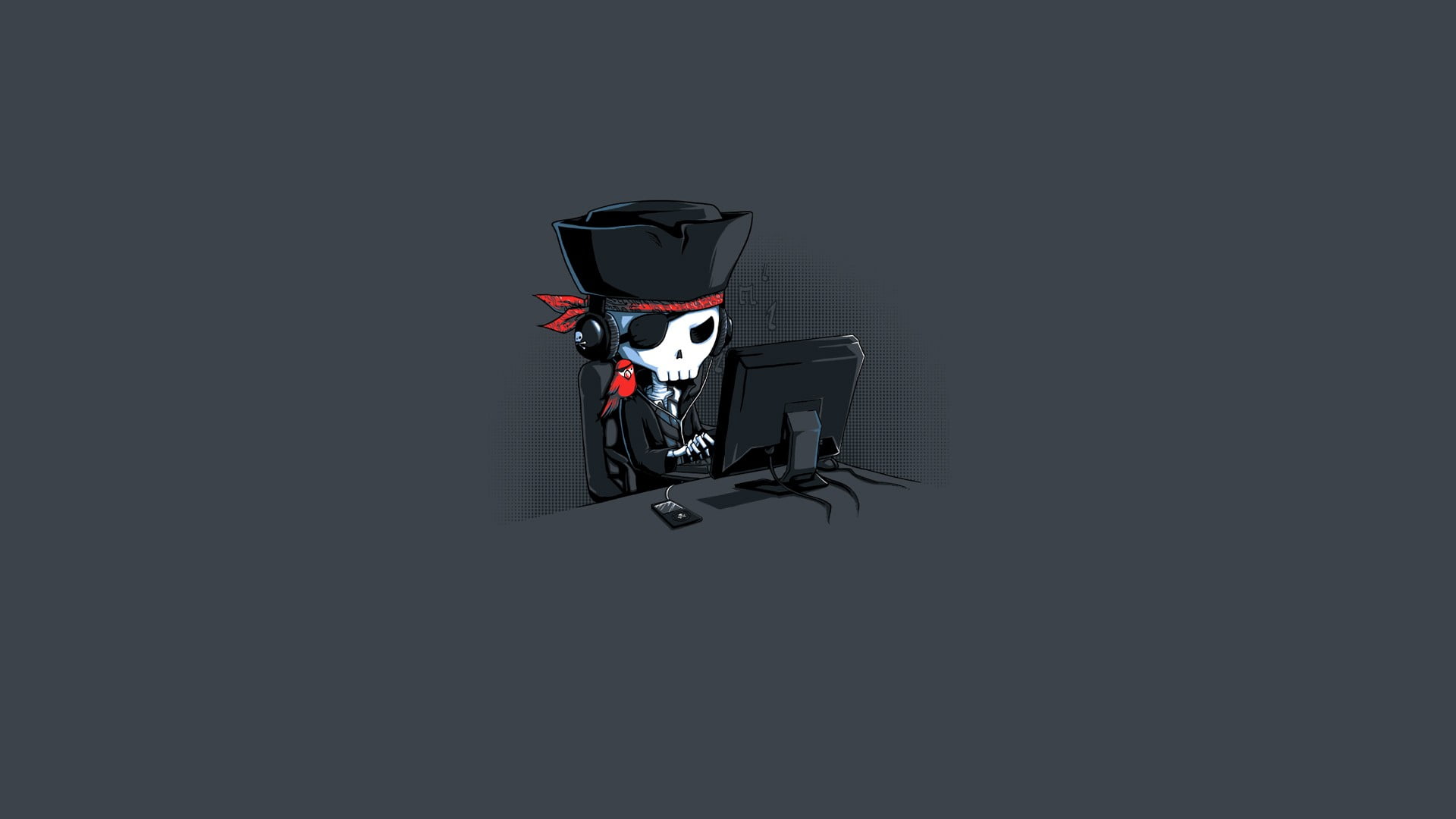 black and white Pirate character illustration, artwork, pirates, simple background, skull
