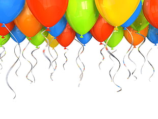 assorted colored balloons in white background