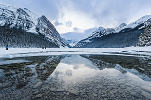 calm body of water with glacier mountain, lake louise