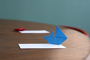 blue boat paper origami decor, origami, paper, minimalism, sailing ship HD wallpaper