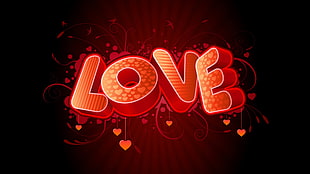 red Love text with black background, digital art, vector art, heart, typography