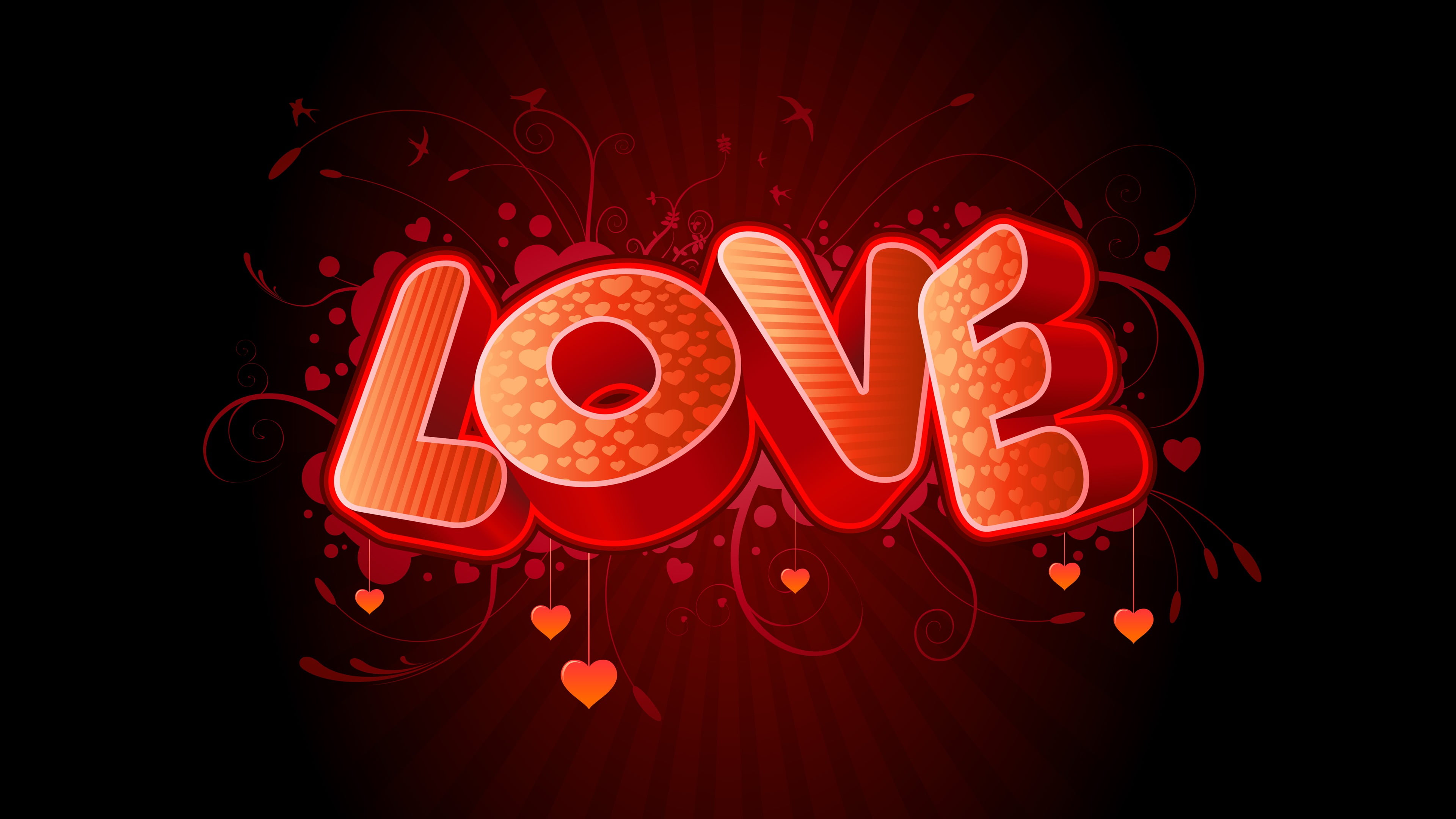 red Love text with black background, digital art, vector art, heart, typography