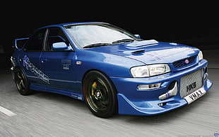 blue sports sedan, car, Subaru Impreza WRX STi, Subaru, blue cars HD wallpaper