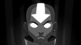 Aang the Avatar illustration, Aang, Avatar: The Last Airbender, angry, monochrome