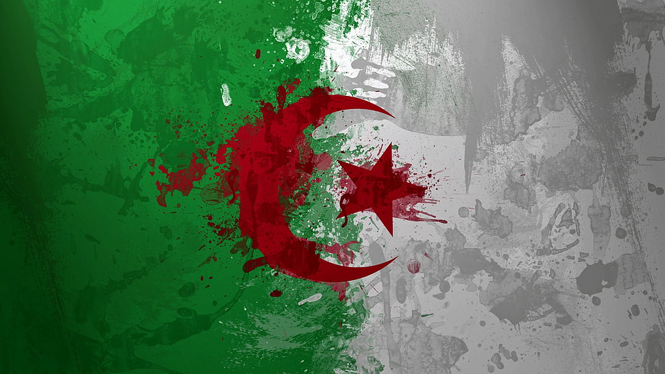 green, white, and red crescent and star flag, Algeria, flag HD wallpaper