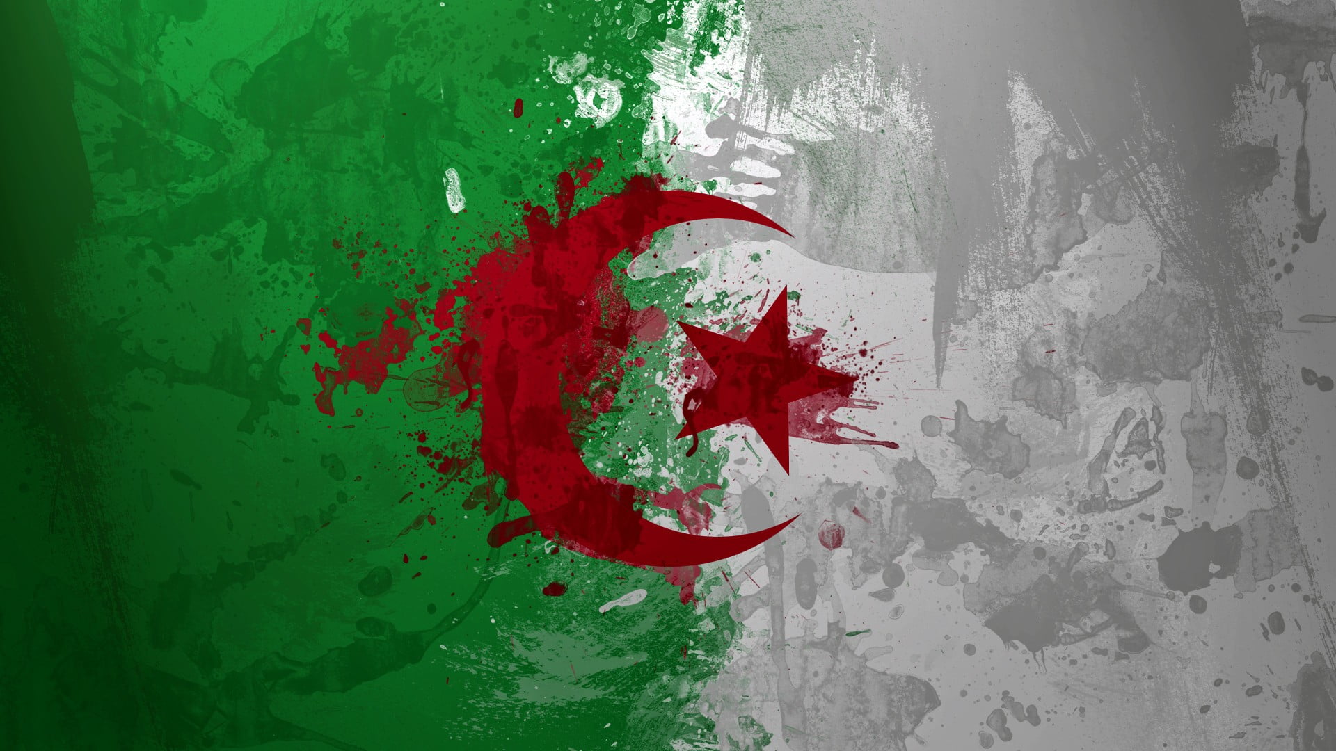 green, white, and red crescent and star flag, Algeria, flag