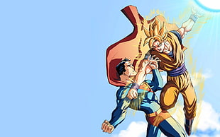 Son Goku and Superman digital wallpaper