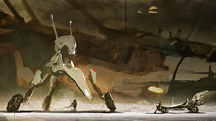 gray aircraft oil painting, digital art, science fiction, anime HD wallpaper