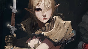 brown haired female character holding sword, fantasy art, The Elder Scrolls V: Skyrim