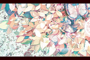 white, blue, and pink floral textile, anime