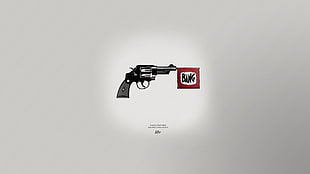 black revolver illustration, minimalism, artwork, simple background, weapon