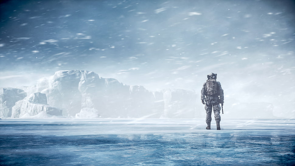 soldier on ice field 3D wallpaper HD wallpaper