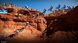 brown rock formation, mountain bikes, sport  HD wallpaper