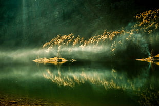 view of water body with fog